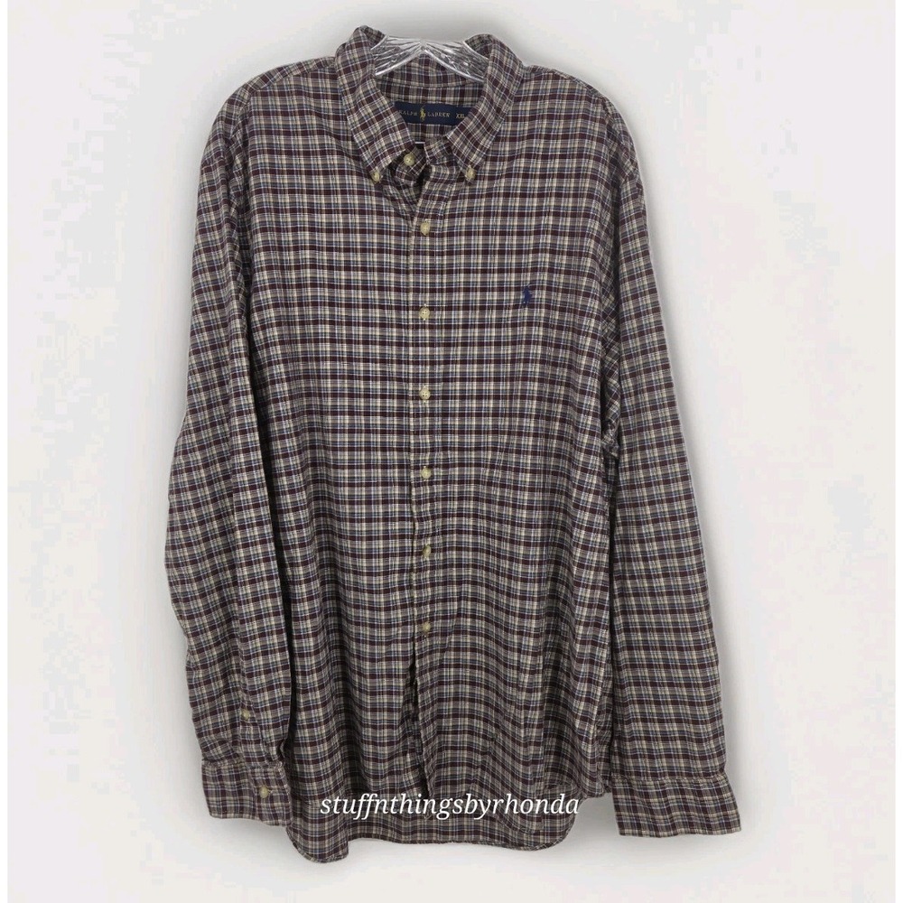 Ralph Lauren Cotton Multicolor Plaid Button Front Long Sleeve Shirt Size XXL